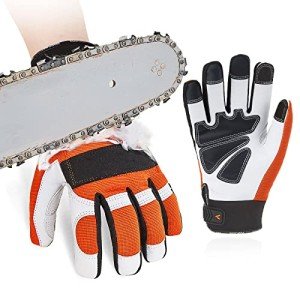 Vgo... 2 Pairs Chainsaw Gloves, 12-Layer Protection Resistant Cut on Left Hand, Safety Work Gloves in Leather with Touchscreen(XXL, GA8912)