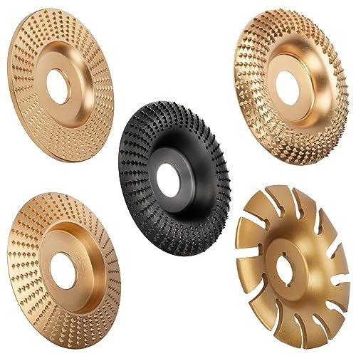 TOOVEM Upgraded Angle Grinder Wood Carving Disc Set, for 4" and 4 1/2" Angle Grinder with 5/8" Arbor, Angle Grinder Attachments Wood Carving Tools for Wood Stump Grinding, Carving and Polishing (5PCS)