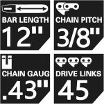 3Pack 12 Inch Saw Chain for Dewalt DCCS620B DCCS620P1 DCCS620BWPR320B 20V Compact Chainsaw, Oregon R45, 043" Gauge, 45 Drive Links, 3/8" LP Pitch, 12 Inch Replacement Saw Chains for 12“ Guide Bars