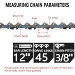 3Pack 12 Inch Saw Chain for Dewalt DCCS620B DCCS620P1 DCCS620BWPR320B 20V Compact Chainsaw, Oregon R45, 043" Gauge, 45 Drive Links, 3/8" LP Pitch, 12 Inch Replacement Saw Chains for 12“ Guide Bars