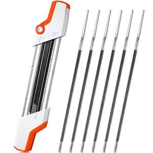 Landhoow 7 Pcs Chainsaw Sharpener Kit Include 2 in 1 Chainsaw Sharpener Easy File Chainsaw Chain Sharpener Chain Saw Sharpener Tool for Saw Chain and 6 Pcs Replacement File(for 5/32'' Saw Chain)