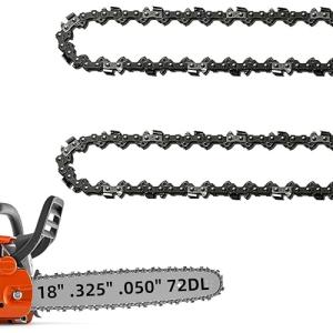 18 Inch Chainsaw Chain .325" Pitch .050'' Gauge 72 Drive Links, 18-Inch Replacement Chains Compatible with Husqvarna 440 445, Echo Craftsman and more - 2 Chains