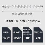 18 Inch Chainsaw Chain .325" Pitch .050'' Gauge 72 Drive Links, 18-Inch Replacement Chains Compatible with Husqvarna 440 445, Echo Craftsman and more - 2 Chains