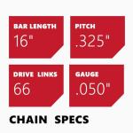 Husqvarna 16" Chainsaw Chain .325" Pitch, 66 Links