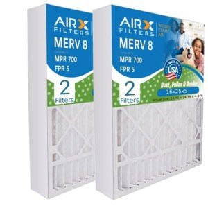 AIRX MERV 8 Air Filters 16x25x5 - 2 Pack