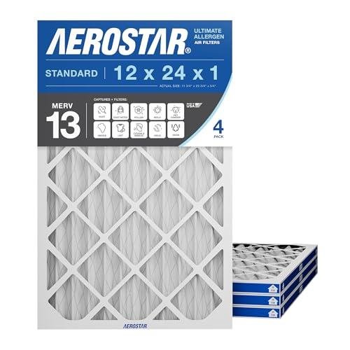 Aerostar 12x24x1 MERV 13 Air Filters, 4 Pack