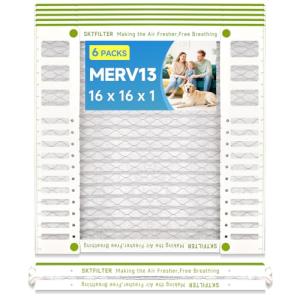 Pleated 16x16x1 MERV 13 Air Filter - 6 Pack