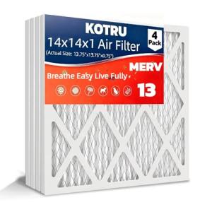 KOTRU Air Filter14x14x1 MERV 13 (4-Pack) Electrostatic Pleated Air Filter for Residential Air Conditioners, Fireplaces, and HVAC Air Filters Replacement (Actual Size: 13.75 x 13.75 x 0.75 inches)
