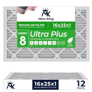 MervKing 16x25x1 Pleated Air Filter 12-Pack