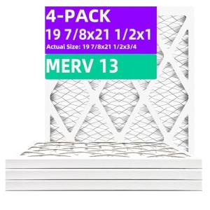 MERV 13 Pleated Air Filter 4-Pack, 19 7/8"x21 1/2