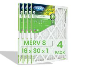 BestAir 16x30x1 MERV 8 Air Filter 4-Pack