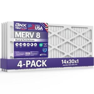 BNX TruFilter 14x30x1 MERV 8 Air Filters (4-Pack)
