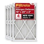 Filtrete 16x20x2 AC Furnace Air Filter, MERV 11, MPR 1000, Allergen Defense, 3-Month Pleated 2-Inch Electrostatic Air Cleaning Filter, 4 Pack (actual size 15.5 x 19.5 x 1.75 in)