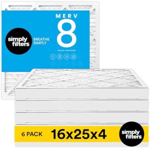 16x25x4 MERV 8 Air Filter, 6 Pack