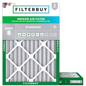 Filterbuy 12x16x2 Air Filter MERV 8 Dust Defense (2-Pack), Pleated HVAC AC Furnace Air Filters Replacement (Actual Size: 11.50 x 15.50 x 1.75 Inches)