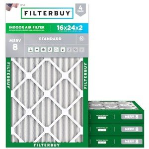 Filterbuy 16x24x2 Air Filter MERV 8 Dust Defense (4-Pack), Pleated HVAC AC Furnace Air Filters Replacement (Actual Size: 15.38 x 23.38 x 1.75 Inches)