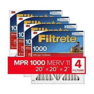 Filtrete 20x20x2 AC Furnace Air Filter, MERV 11, MPR 1000, Allergen Defense, 3-Month Pleated 2-Inch Electrostatic Air Cleaning Filter, 4 Pack (Actual Size 19.5 x 19.5 x 1.75 in)