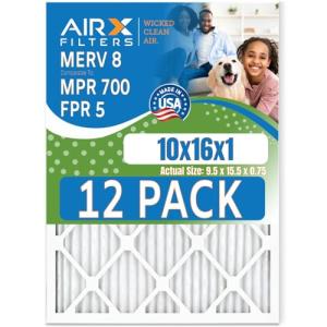 10x16x1 MERV 8 Air Filters, 12 Pack