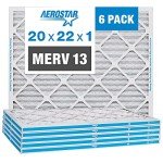 Aerostar 20x22x1 MERV 13 Pleated Air Filter, AC Furnace Air Filter, 6 Pack (Actual Size: 19 3/4"x21 3/4"x3/4")