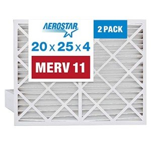 Aerostar 20x25x4 MERV 11 Pleated Air Filter, AC Furnace Air Filter, 2 Pack (Actual Size: 19 1/2" x 24 1/2" x 3 3/4")