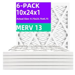 10x24x1 MERV 13 Pleated Air Filters - 6 Pack