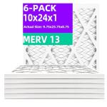10x24x1 MERV 13 Pleated Air Filters - 6 Pack