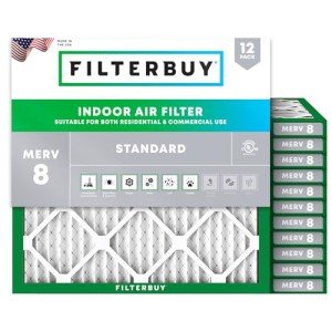 Filterbuy 22x22x1 Air Filter MERV 8 Dust Defense (12-Pack), Pleated HVAC AC Furnace Air Filters Replacement (Actual Size: 21.50 x 21.50 x 0.75 Inches)