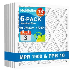 19 7/8x21 1/2 MERV 13 Pleated Air Filters - 6 Pack