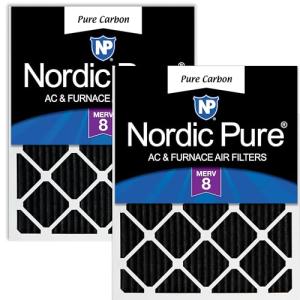 Nordic Pure 10x20x1 (Actual Size: 9 1/2 x 19 1/2 x 3/4) Pure Carbon Pleated Odor Reduction Furnace Air Filters 2 Pack