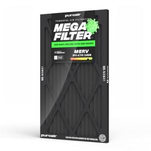 PuroAir MegaFilter - 14x24x1 Air Filter MERV 13 Activated CarbonTech Defense - Heavy Duty 3 Layer Furnace Filters Allergens, Pollen, Dust, Pet Dander, Smoke, Odors - HVAC Air Filter 14x24x1 (1-Pack)