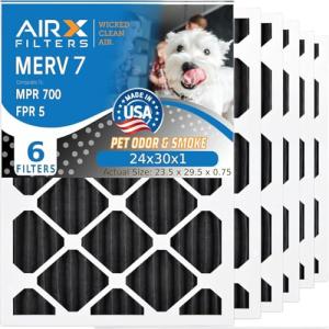 AIRX FILTERS WICKED CLEAN AIR. 24x30x1 Air Filter Odor Eliminator Carbon Filter MERV 7 AC HVAC Furnace Filters 6 Pack