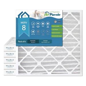 Air Purete 16x25x2 MERV 8 Pleated Air Filter (MPR 700) for HVAC AC Furnace Filters, Actual Size 15.5 x 24.5 x 1.75, Pack of 6