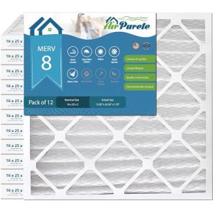 AirPurete 16x25x2 MERV 8 Pleated Air Filter (MPR 700) for HVAC AC Furnace Filters, Actual Size 15.5 x 24.5 x 1.75, Pack of 12