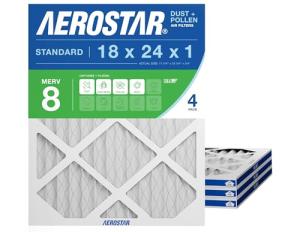 Aerostar 18x24x1 MERV 8 Air Filter, 4 Pack Set of HVAC Furnace Filters, Electrostatic MPR 600 & FPR 5 (Actual Size: 17 3/4 x 23 3/4 x 3/4 inches)