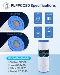 POOLPURE PLFPCC80 Pool Filter Replaces Pentair CCP320, Pleatco PCC80-PAK4, Ultral-A5, Unicel C-7470, R173573, Filbur FC-1976, 178580, 817-0081, Clean and Clear Plus 320, L x OD:20"x 7", 4X80 sq.ft.