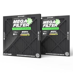PuroAir MegaFilter - 14x14x1 Air Filter MERV 13 Activated CarbonTech Defense - Heavy Duty 3 Layer Furnace Filters Allergens, Pollen, Dust, Pet Dander, Smoke, Odors - HVAC Air Filter 14x14x1 (2-Pack)