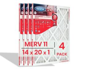 BestAir 14x20x1 Air Filter (4-Pack) | MERV 11 Advanced Allergen 8500 HVAC AC Furnace Filter | Replacement Air Filter for Residential & Commercial Use | Made in USA | Actual Size (13.75 x 19.75 x 0.75)