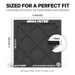 PuroAir MegaFilter - 14x14x1 Air Filter MERV 13 Activated CarbonTech Defense - Heavy Duty 3 Layer Furnace Filters Allergens, Pollen, Dust, Pet Dander, Smoke, Odors - HVAC Air Filter 14x14x1 (2-Pack)