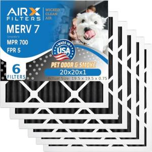 AIRX FILTERS WICKED CLEAN AIR. 20x20x1 Air Filter Odor Eliminator Carbon Filter MERV 7 AC HVAC Furnace Filters 6 Pack