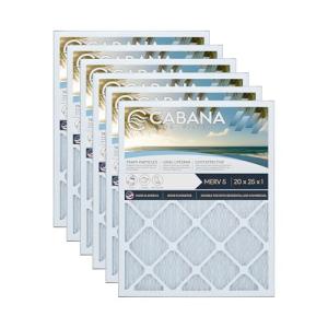 Cabana Filters 6-Pack 20x25x1 MERV 5 AC Furnace Air Filter, Pleated Filters Indoor HVAC System Filtration Replacements - Captures Unwanted Particles
