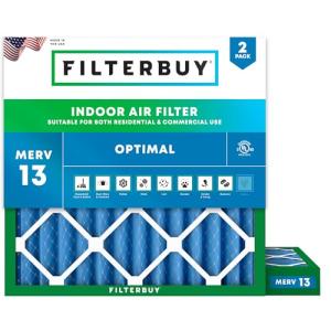 Filterbuy 30x30x2 Air Filter MERV 13 Optimal Smoke & Allergy Defense (2-Pack), Electrostatic Pleated HVAC AC Furnace Filters Replacement, Made in USA (Actual Size: 29.50 x 29.50 x 1.75)
