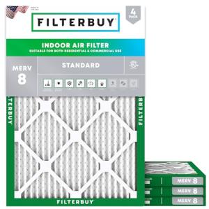 Filterbuy 12x15x1 Air Filter MERV 8 Essential Dust & Allergy Defense (4-Pack), Electrostatic Pleated HVAC AC Furnace Filters Replacement, Made in USA (Actual Size: 11.50 x 14.50 x 0.75)