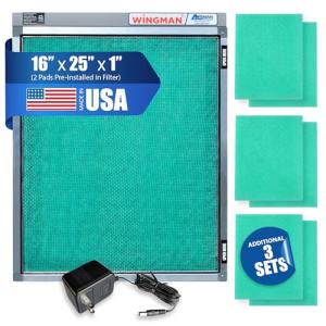 Wingman1 16x25x1 Polarized Media Electronic Air Filter - High Air Flow - Homeowner Installed - 1-Yr Supply of Replacement Pads - Simply Replace Your Current AC/Furnace Air Filter and PLUG IT IN!