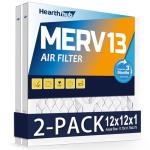 Hearthhub 12×12×1 MERV 13 Furnace Air Filters - HVAC/Furnace AC Filter Replacement (Actual Size 11.75x11.75x0.75) - Pleated Dust Defense Air Conditioner Filters for Home Office (2 Pack)