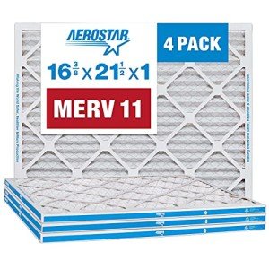 Aerostar 16 3/8 x 21 1/2 x 1 MERV 11 Pleated Air Filter, AC Furnace Air Filter, 4 Pack (Actual Size: 16 3/8"x21 1/2"x3/4")