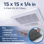 Coleman RV AC Foam Filter 2-Pack, 15 x 15 x 1/4 Inch