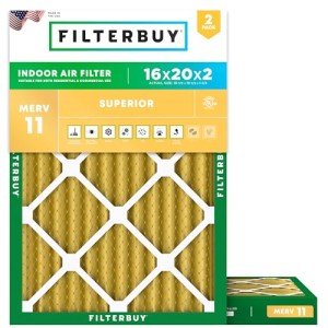 Filterbuy 16x20x2 Air Filter MERV 11 Allergen Defense (2-Pack), Pleated HVAC AC Furnace Air Filters Replacement (Actual Size: 15.50 x 19.50 x 1.75 Inches)