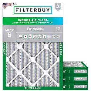 Filterbuy 16x18x2 Air Filter MERV 8 Dust Defense (4-Pack), Pleated HVAC AC Furnace Air Filters Replacement (Actual Size: 16.00 x 18.00 x 2.00 Inches)