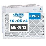 Aerostar 16x25x4 MERV 13 Pleated Air Filter, AC Furnace Air Filter, 6 Pack (Actual Size: 15 1/2"x24 1/2"x3 3/4")