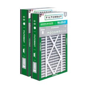 Filterbuy 16x25x5 Air Filter MERV 8 Dust Defense (2-Pack), Pleated HVAC AC Furnace Air Filters Replacement for Trion Air Bear 255649-105 and More (Actual Size: 15.63 x 24.13 x 4.88 Inches)